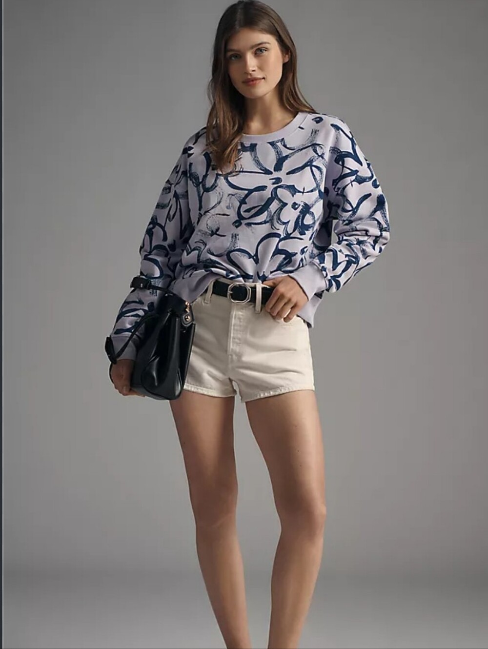 Anthropologie Lavender Sweatshirt Navy Sketchy Floral Size 3X